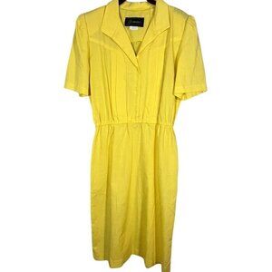 Retro Shirt Dress 16 Yellow Midi Classic Chic Preppy Old Money Vintage 80s Artsy